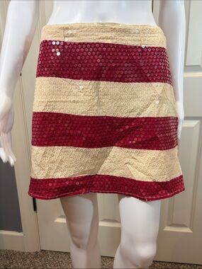 Judith March Red and Cream Striped Sequin Mini Skirt